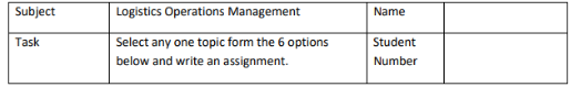 Assignment for Advanced Diploma in Logistics Management