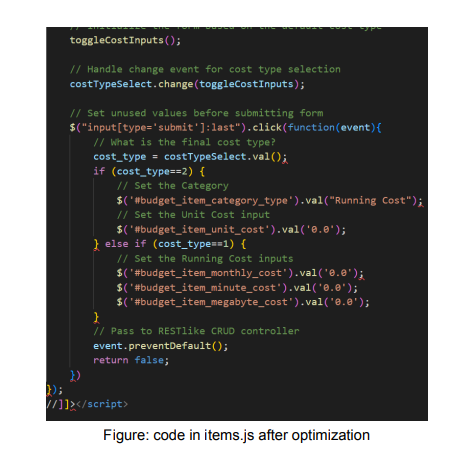 Figure: code in items.js after optimization
