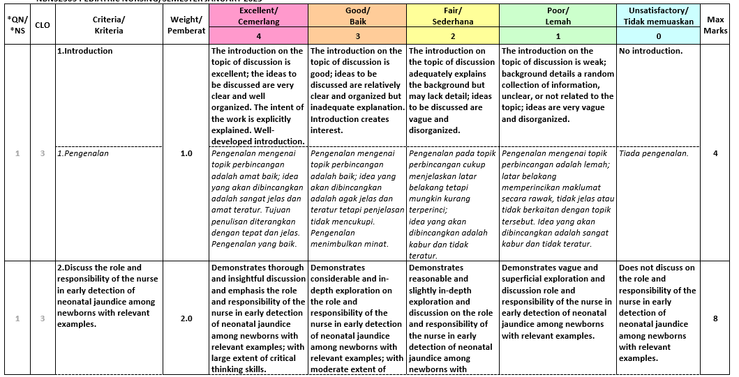 NBNS2303 ASSIGNMENT RUBRICS